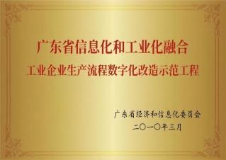 廣東省信息化和工業(yè)化融合工業(yè)企業(yè)生產流程數字化改造示范工程